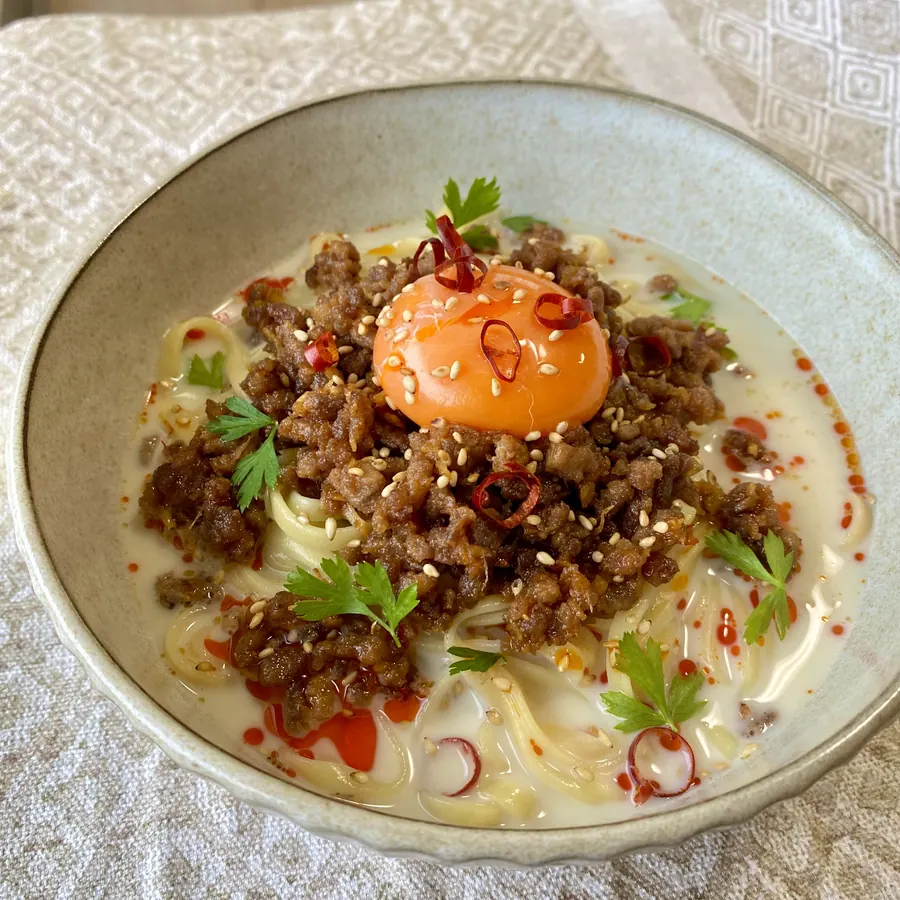 さっぱりヘルシー♪白だし豆乳スープ坦々麺風【沖縄そば】アレンジレシピ の作り方 1